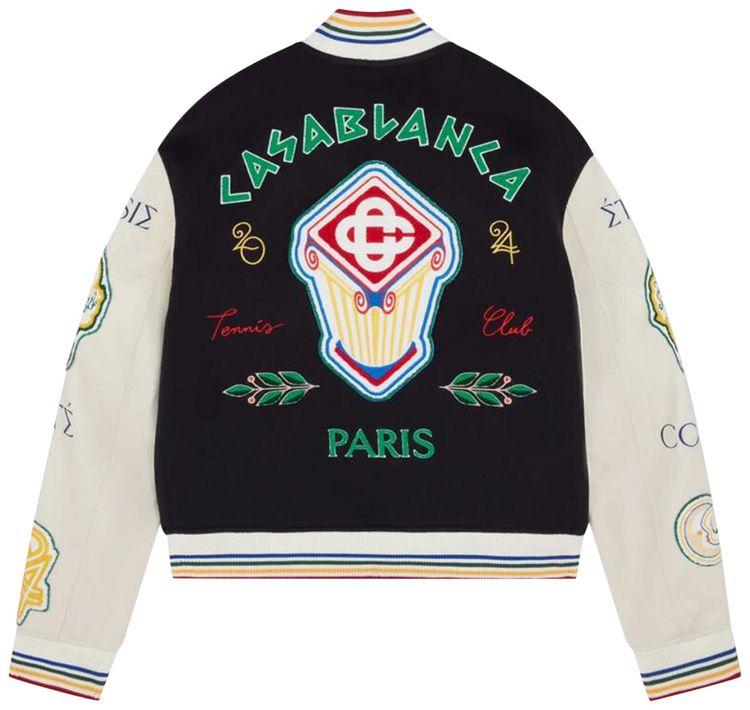 Casablanca Chenille Embroidered Patchwork Bomber Jacket NavyOff White