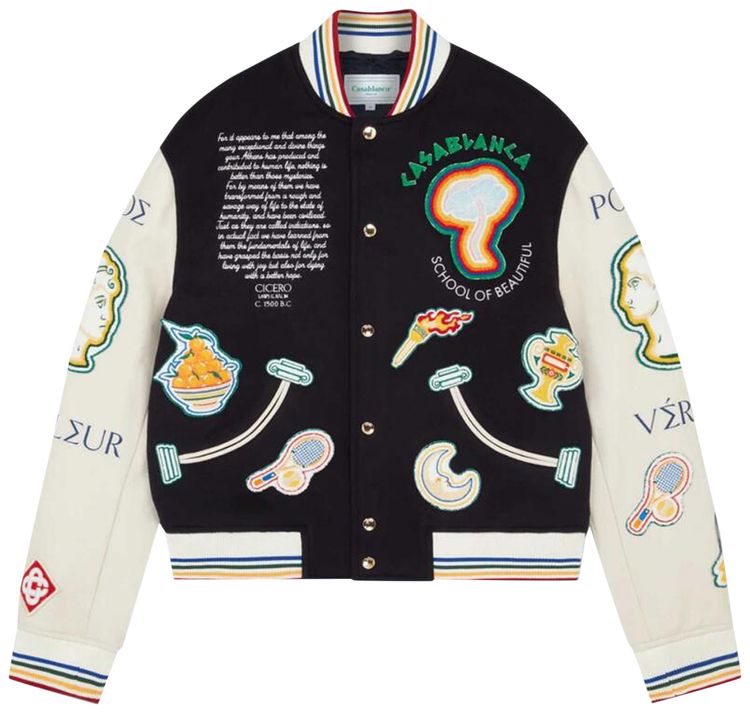 Casablanca Chenille Embroidered Patchwork Bomber Jacket NavyOff White