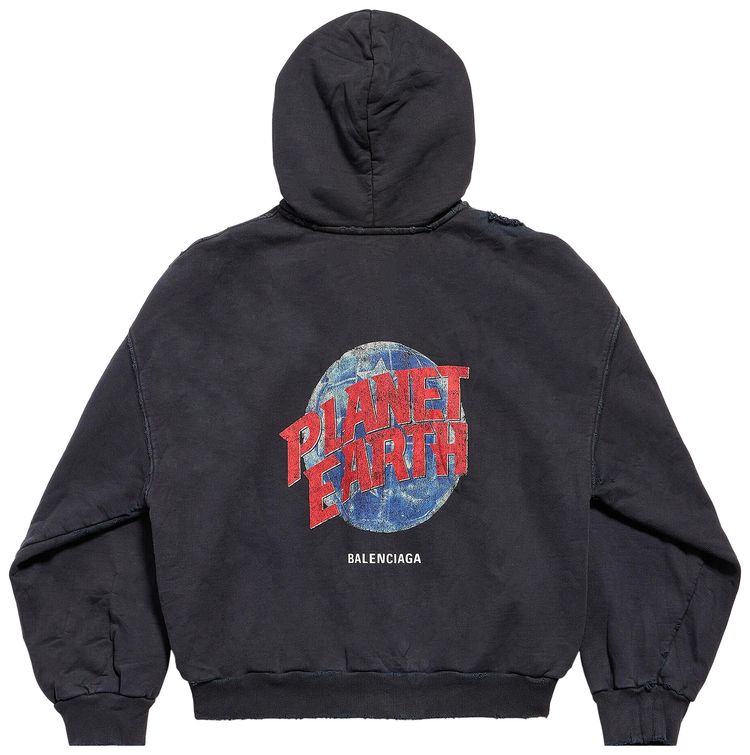 Balenciaga Zip Up Hoodie Washed Black