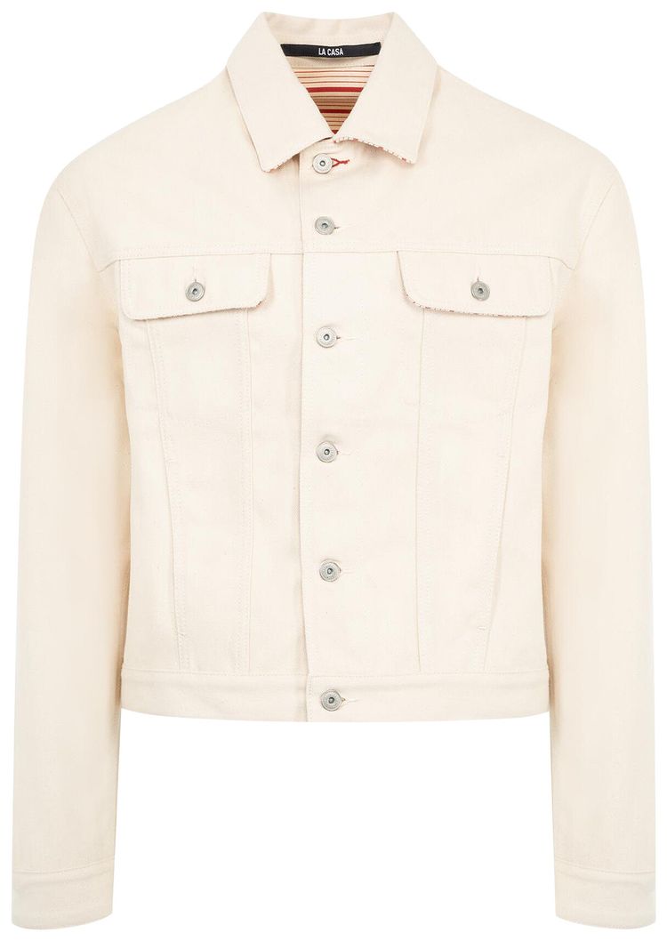 Jacquemus Denim Jacket Off WhiteRed Stripe