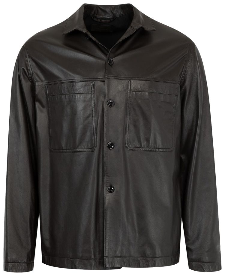 Lemaire Leather Stand Collar Shirt Dark Espresso