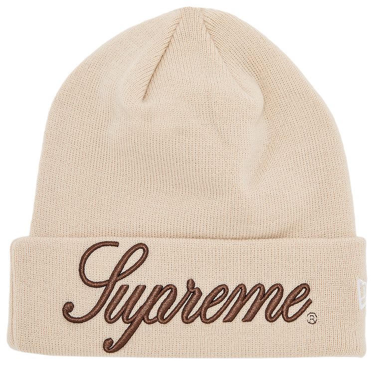 Supreme New Era Script Beanie Stone