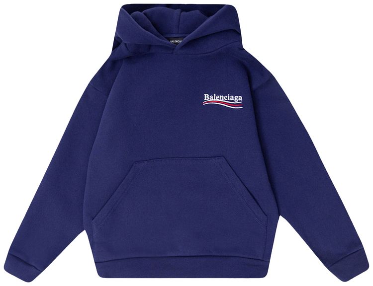 Balenciaga Kids Political Campaign Logo Print Hoodie Pacific Blue