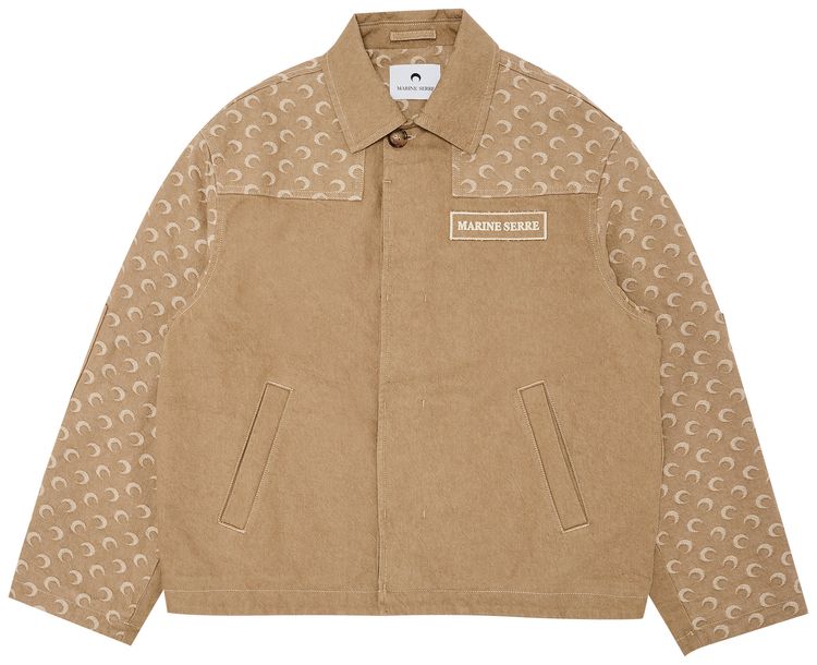 Marine Serre Moon Jacquard Twill Workwear Jacket Dark Beige