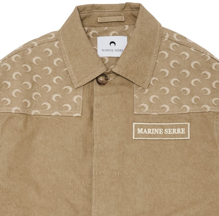 Marine Serre Moon Jacquard Twill Workwear Jacket Dark Beige