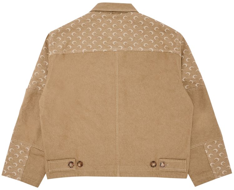 Marine Serre Moon Jacquard Twill Workwear Jacket Dark Beige