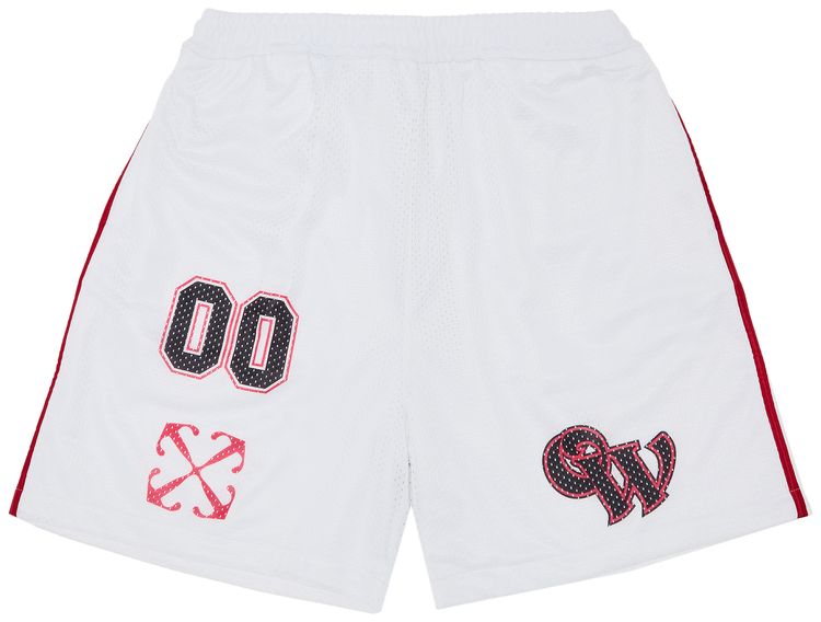 Off White Gothic Logo Mesh Basket Short WhiteHigh Risk Red