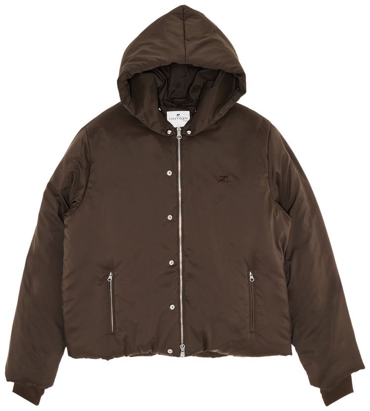 Courreges AC Nylon Hooded Manteau Coffee