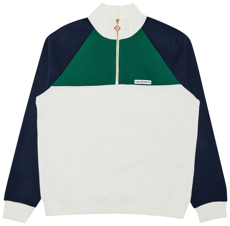 Casablanca 14 Zip Colorblock Sweatshirt GreenNavyWhite