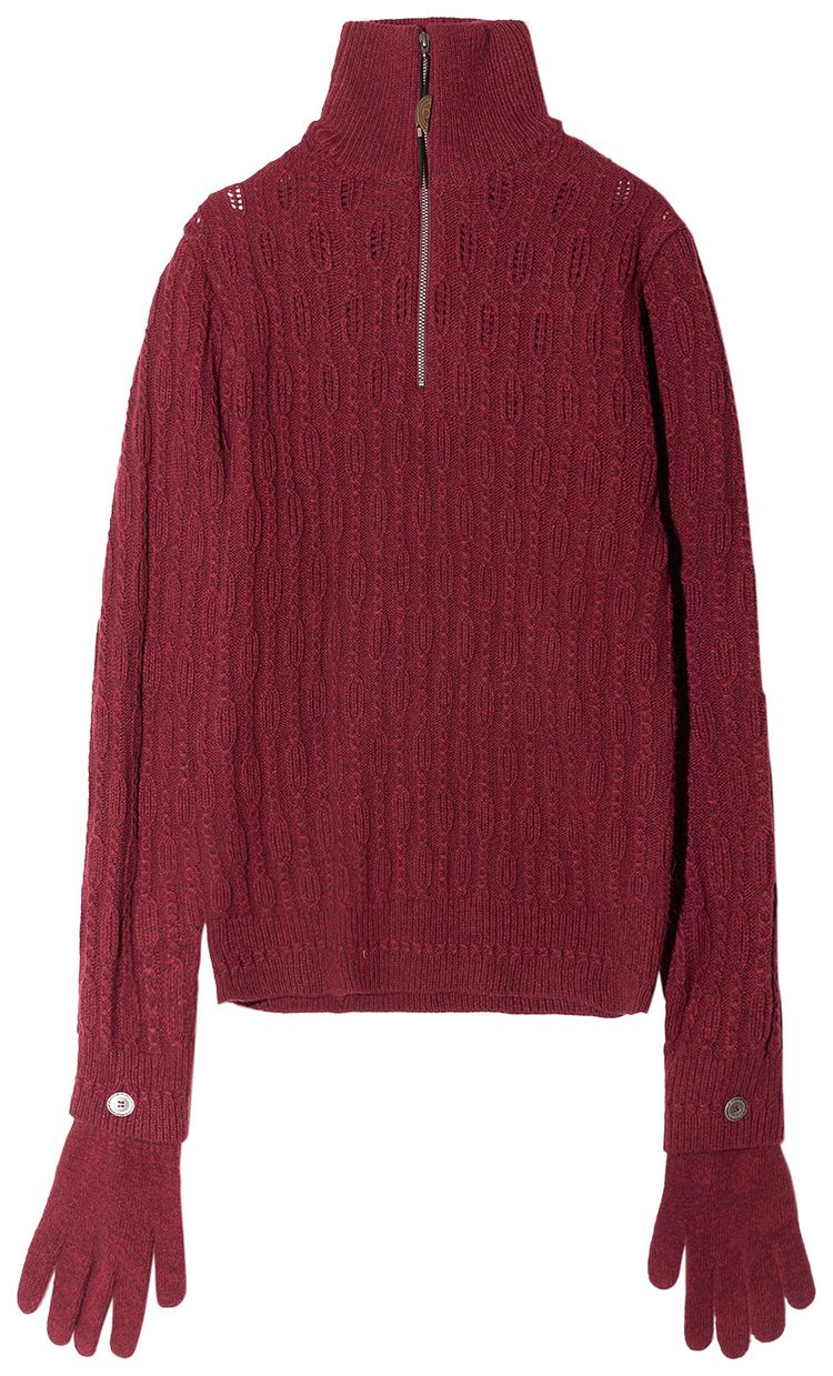 Hyein Seo Troyer Knit Sweater With Gloves Burgundy