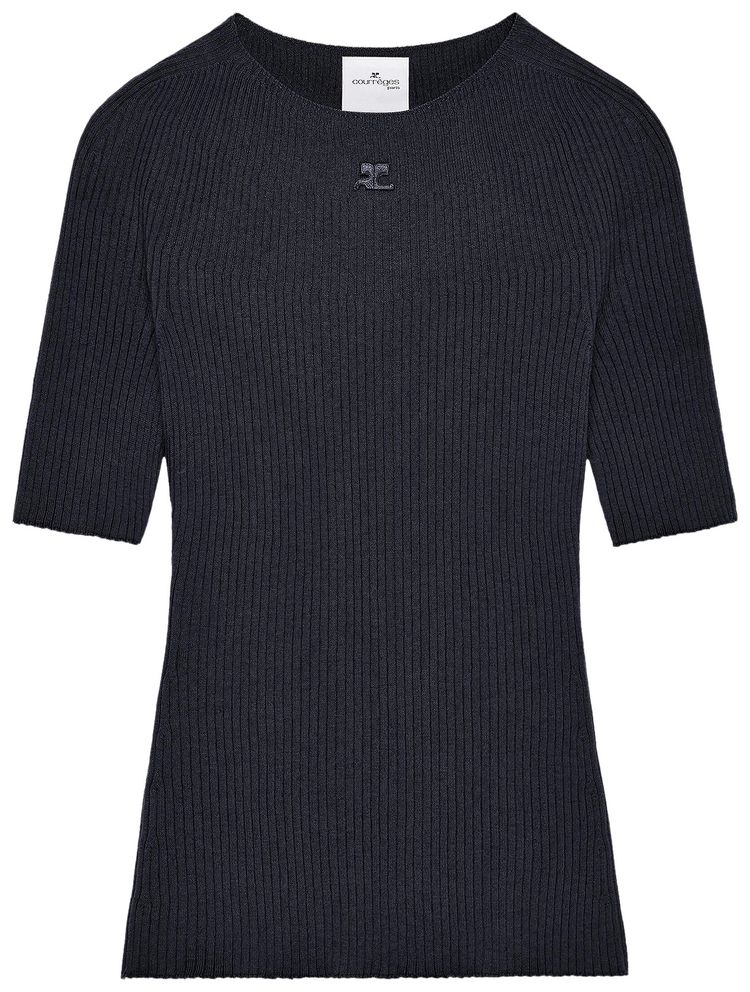 Courreges Light Rib Short Sleeve Sweater Black