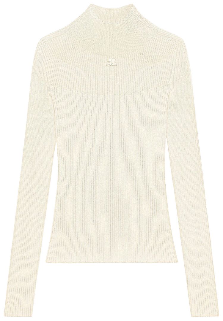 Courreges Mockneck Light Rib Sweater Natural