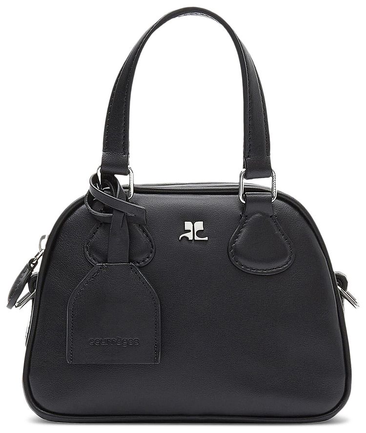 Courreges AC Stud Leather Mini Bowling Bag Black