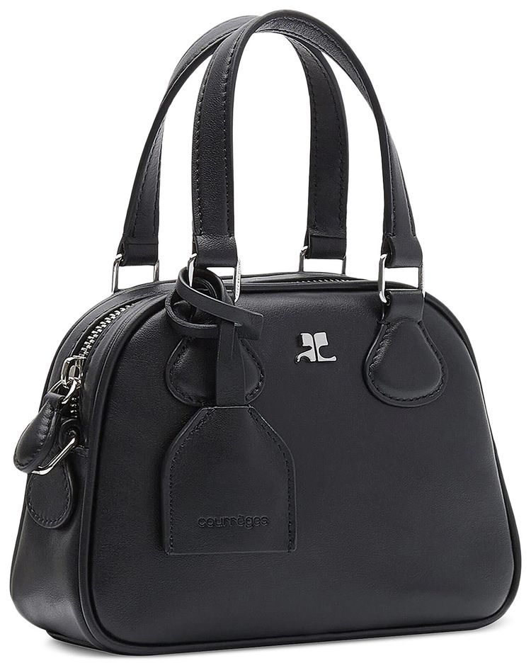 Courreges AC Stud Leather Mini Bowling Bag Black