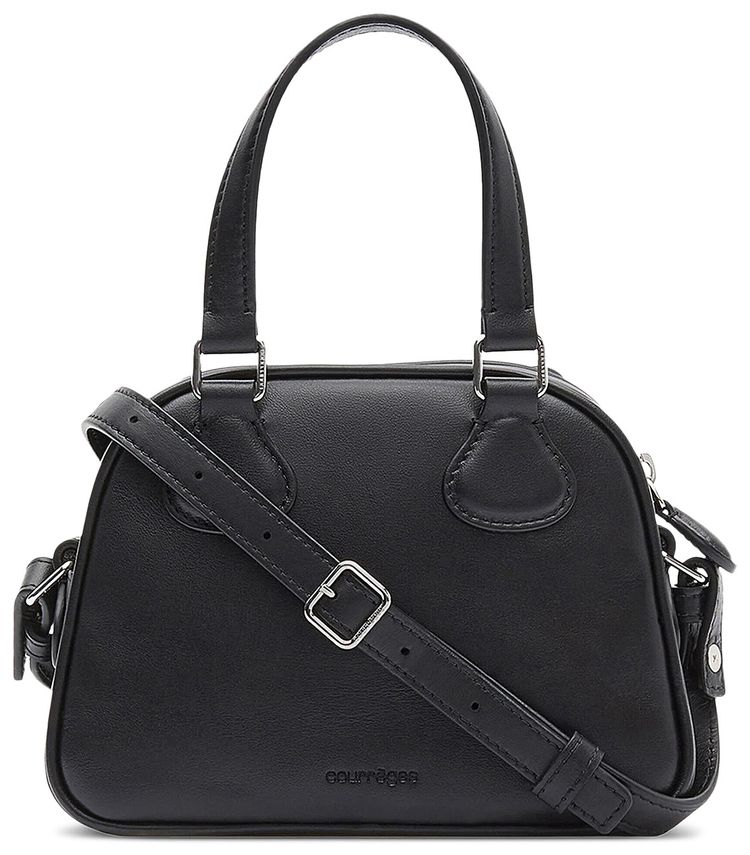 Courreges AC Stud Leather Mini Bowling Bag Black