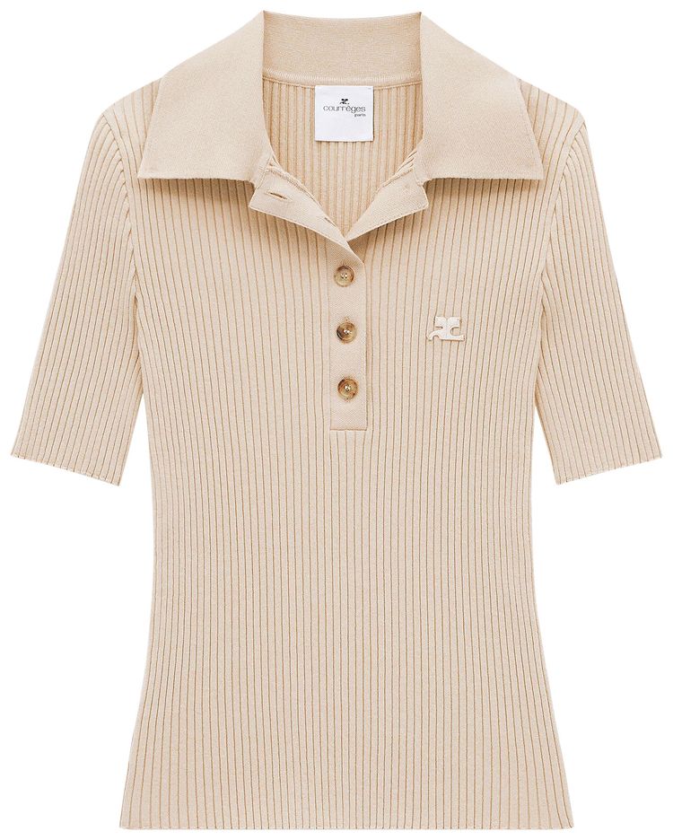 Courreges Signature Rib Knit Polo Cappuccino