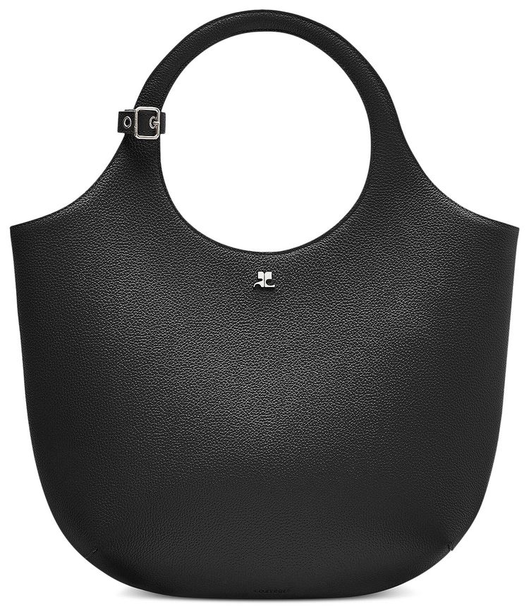 Courreges Medium Holy Grained Leather Bag Black