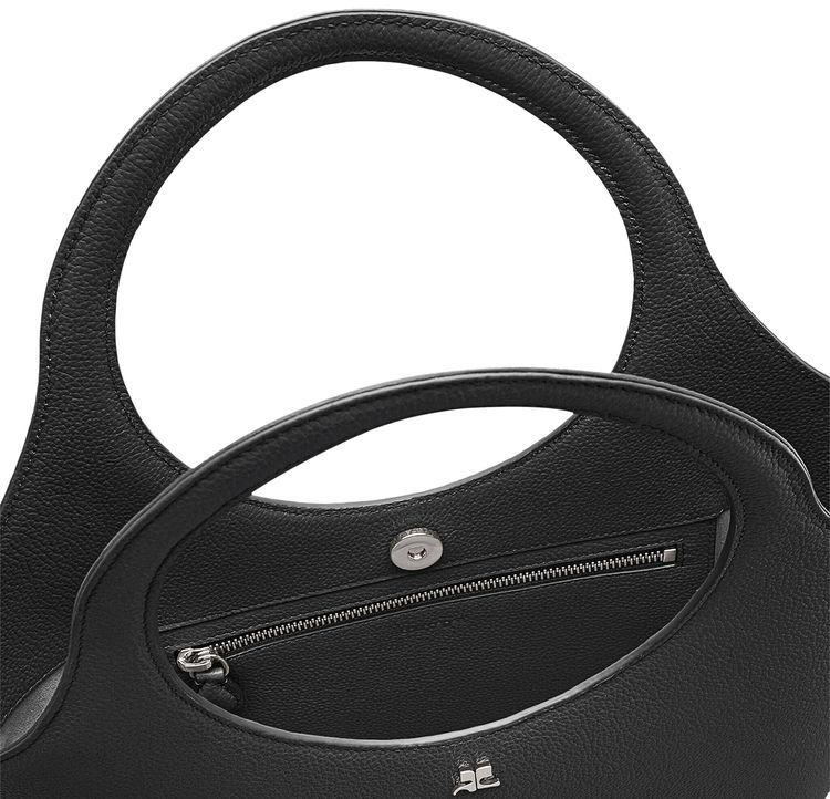 Courreges Medium Holy Grained Leather Bag Black
