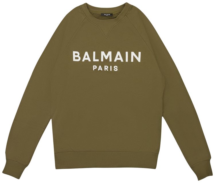 Balmain Logo Print Crewneck Sweatshirt Khaki