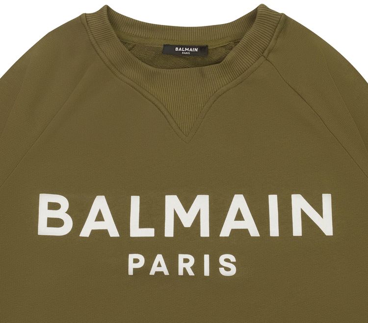 Balmain Logo Print Crewneck Sweatshirt Khaki