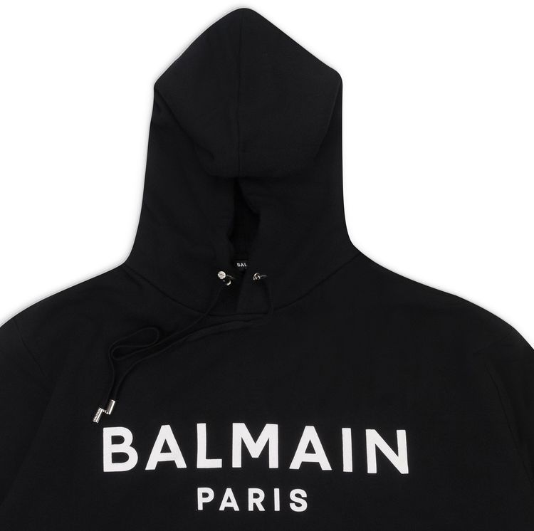Balmain Logo Printed Drawstring Hoodie BlackWhite