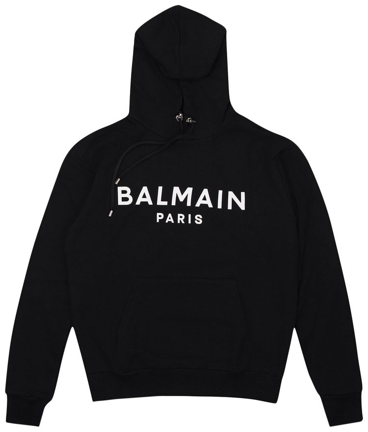 Balmain Logo Printed Drawstring Hoodie BlackWhite