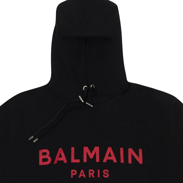 Balmain Logo Printed Drawstring Hoodie BlackRed