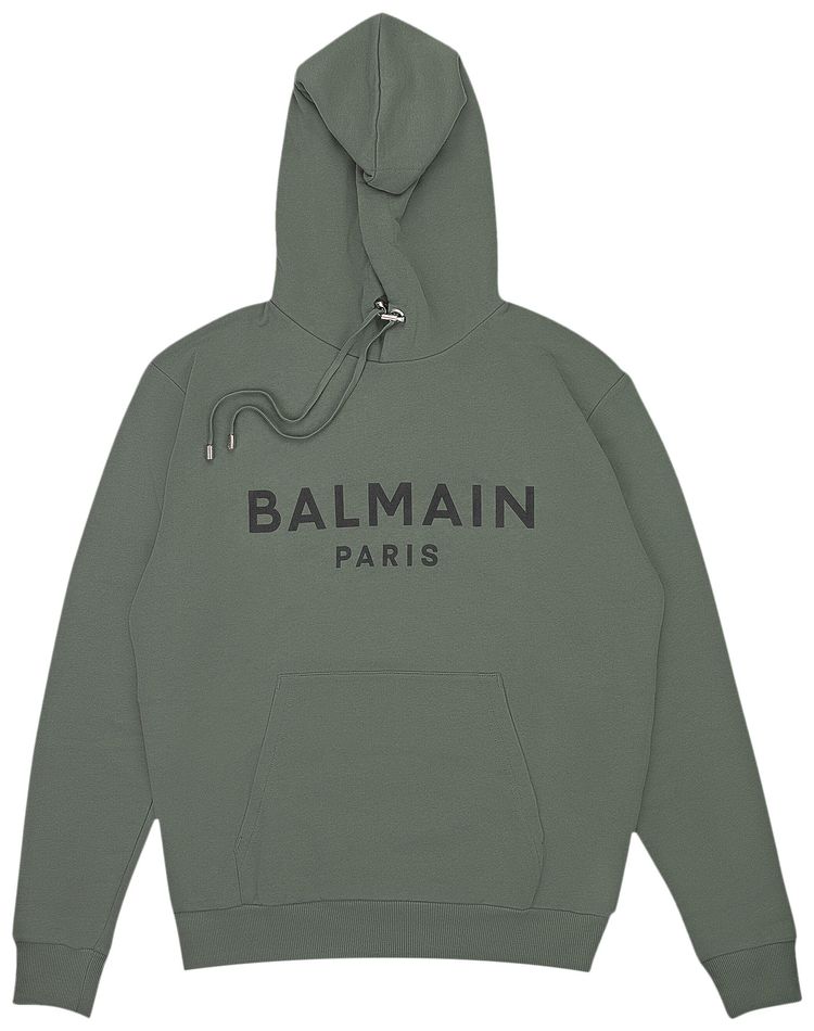 Balmain Logo Printed Drawstring Hoodie GreenBlack
