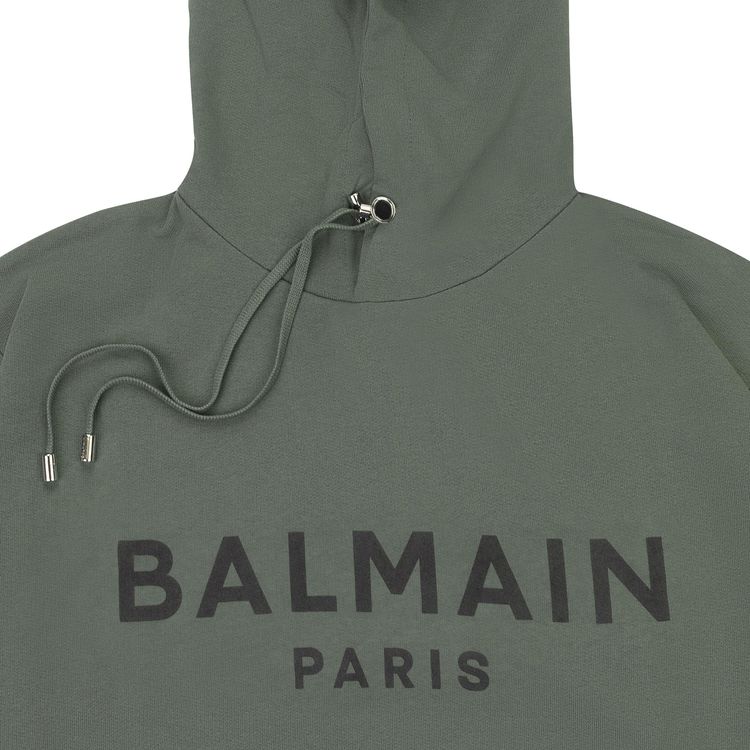 Balmain Logo Printed Drawstring Hoodie GreenBlack