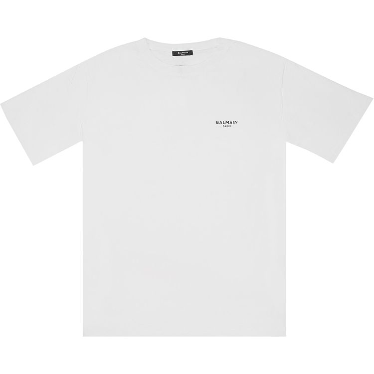 Balmain Flocked Logo Crewneck T Shirt White