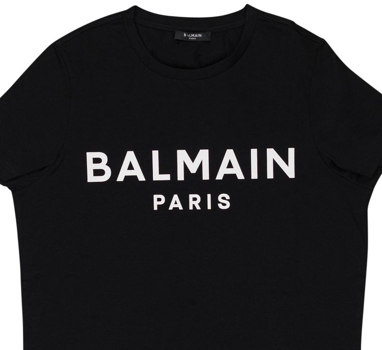 Balmain Logo Printed Crewneck T Shirt BlackWhite