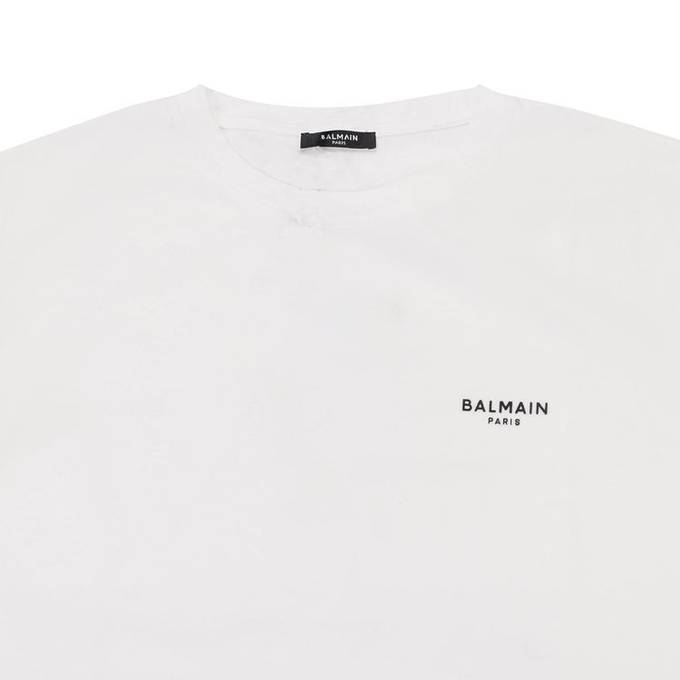 Balmain Flocked Logo Crewneck T Shirt White