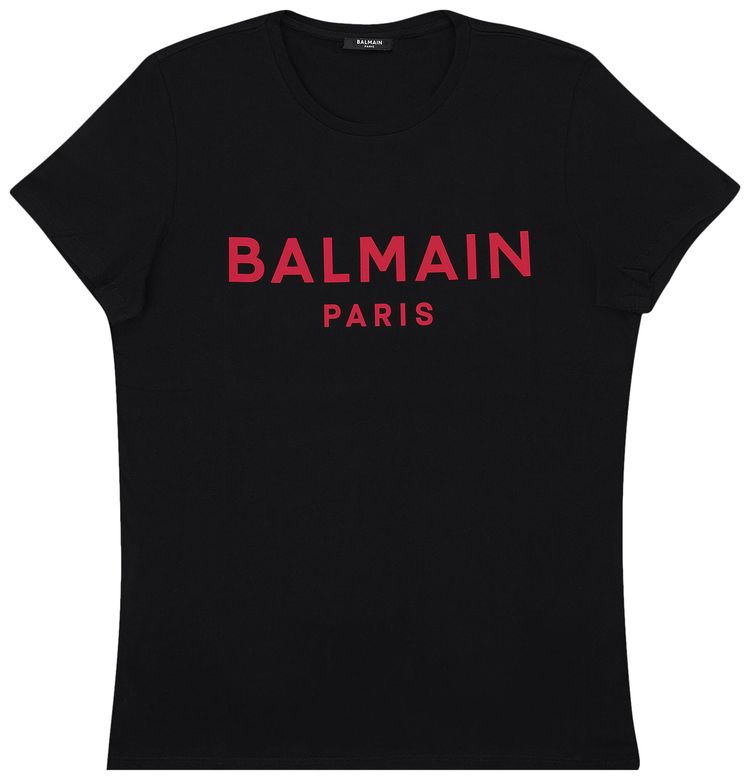 Balmain Logo Fitted T Shirt BlackRed