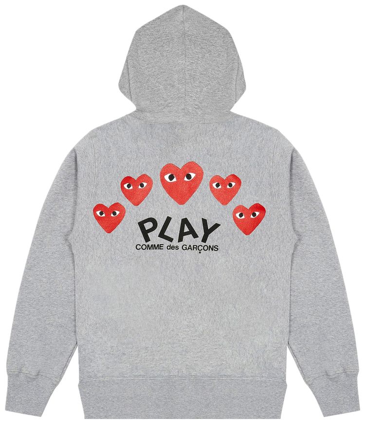Comme des Garcons PLAY Multi Heart Zip Up Hoodie Grey