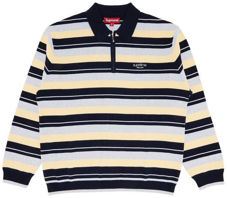 Supreme Stripe Zip Long Sleeve Polo Navy