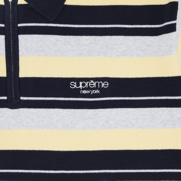 Supreme Stripe Zip Long Sleeve Polo Navy