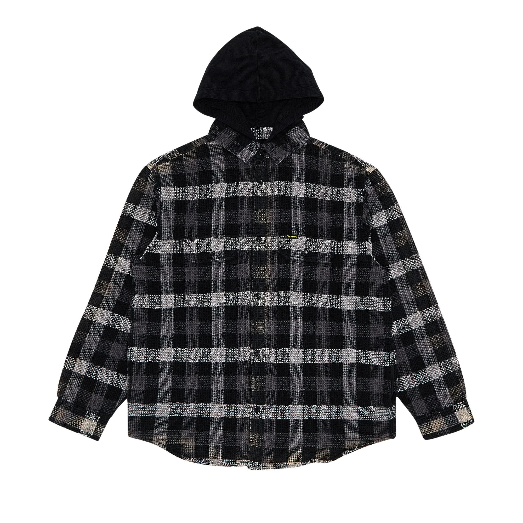 Size xl Supreme Waffle Plaid Hooded Shirt 'Black'