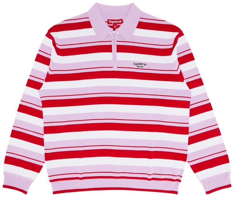 Supreme Stripe Zip Long Sleeve Polo Light Purple