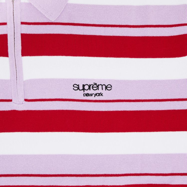 Supreme Stripe Zip Long Sleeve Polo Light Purple