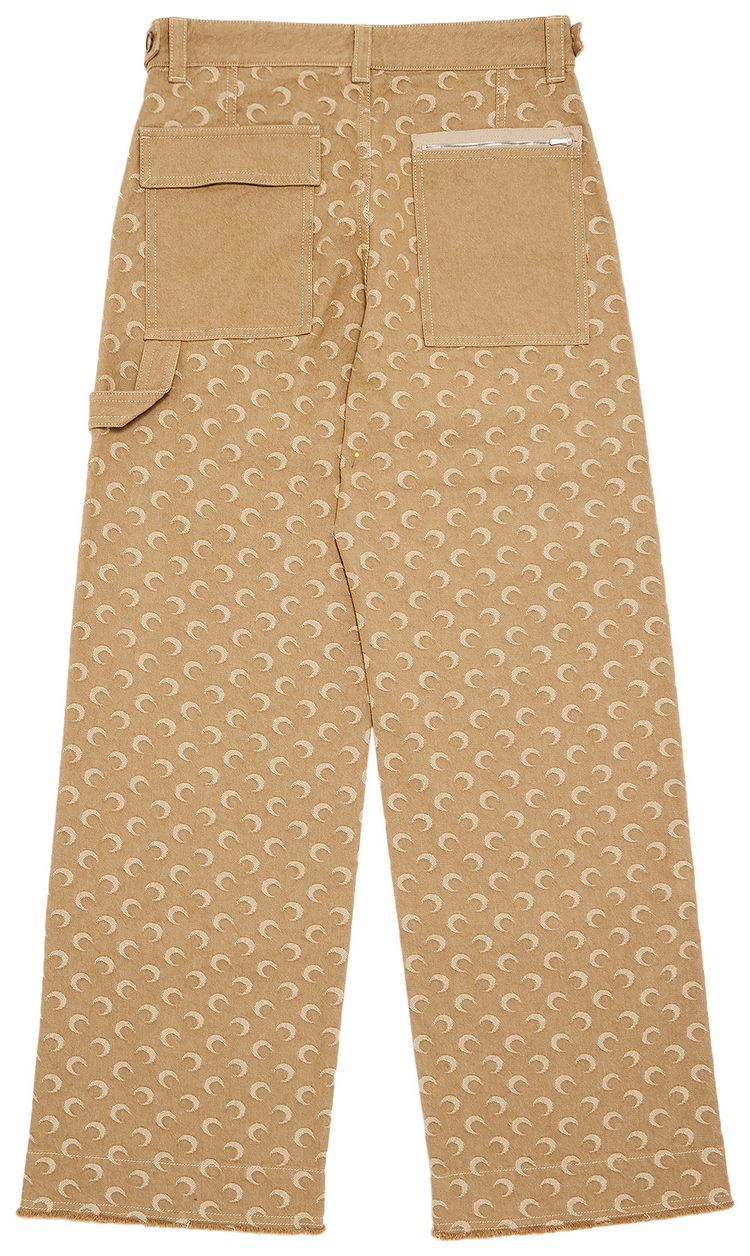 Marine Serre Moon Jacquard Twill Workwear Pants Dark Beige