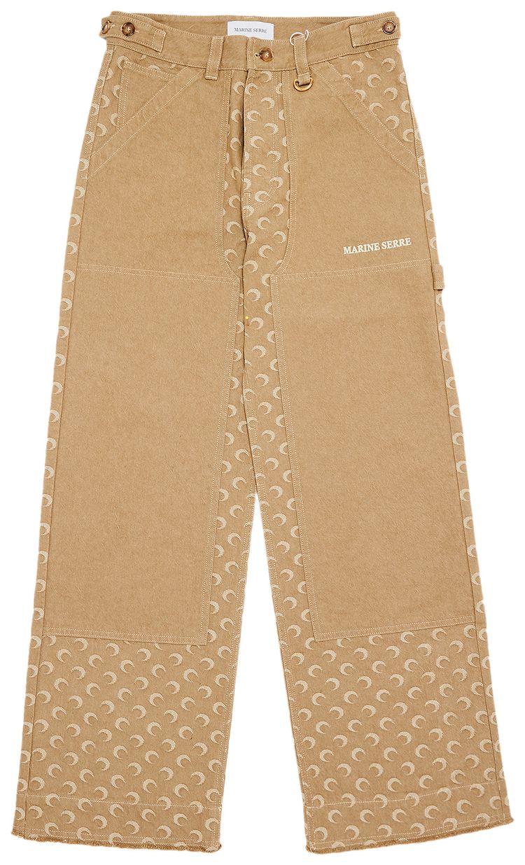 Marine Serre Moon Jacquard Twill Workwear Pants Dark Beige