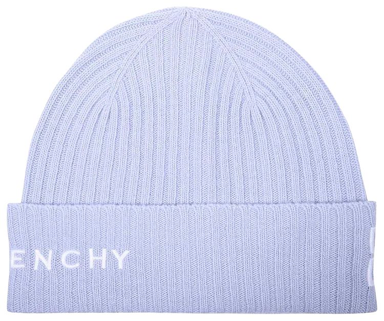 Givenchy Ribbed Embroidered Logo Beanie Light Blue