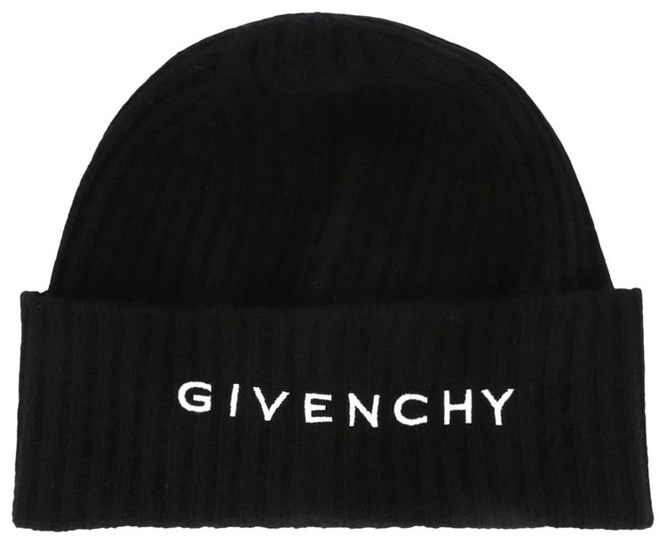 Givenchy Ribbed Embroidered Logo Beanie BlackWhite