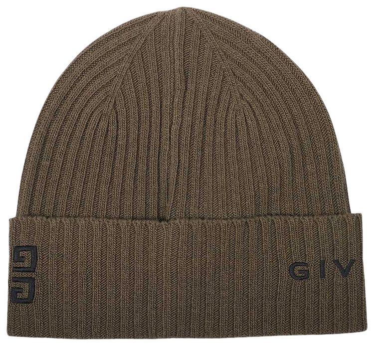 Givenchy Ribbed Embroidered Logo Beanie KhakiBlack