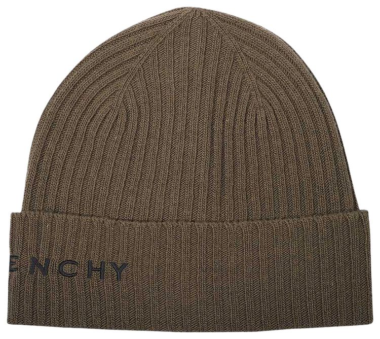 Givenchy Ribbed Embroidered Logo Beanie KhakiBlack