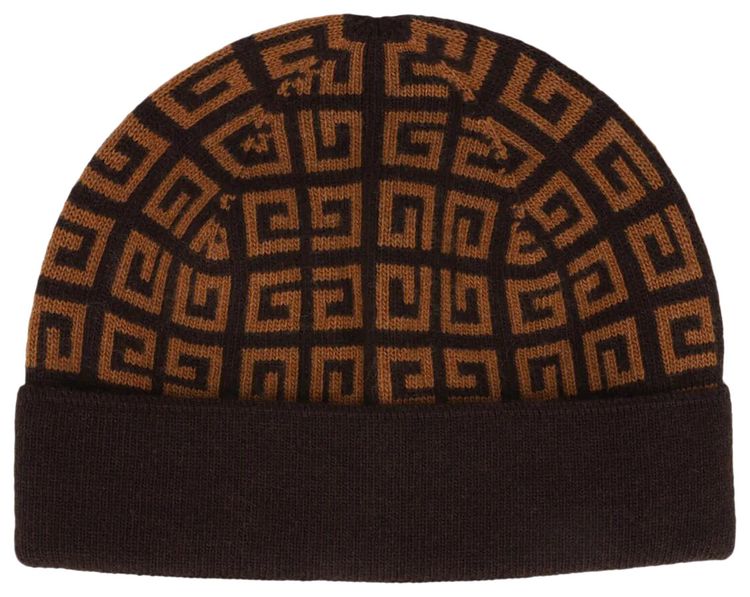 Givenchy All Over Logo Embroidered Knitted Beanie Dark Brown
