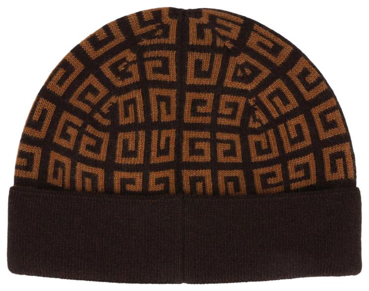 Givenchy All Over Logo Embroidered Knitted Beanie Dark Brown