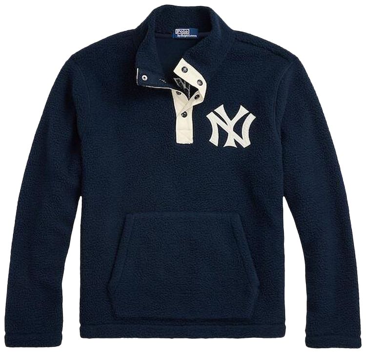 Polo by Ralph Lauren x New York Yankees Lined Vintage Fleece Quarter Snap Jacket Navy
