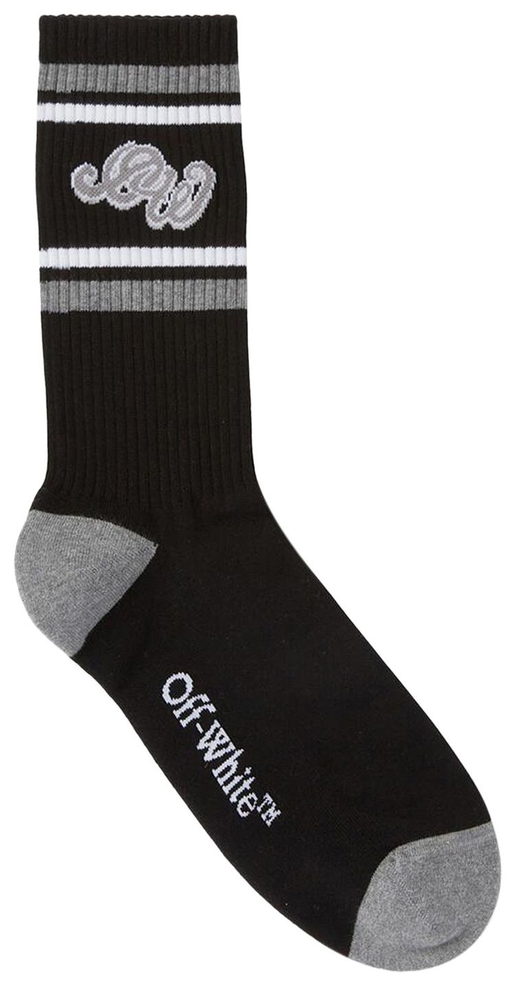 Off White Mid Calf Knit Socks BlackGrey