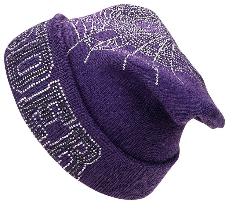 Sp5der Rhinestone Beanie Purple